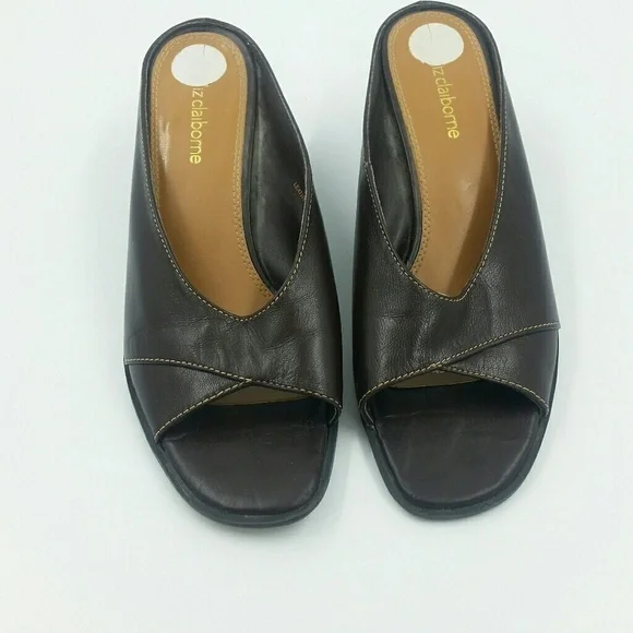 LIZ CLAIBORNE l Brown Leather Mules - Picture 6 of 8